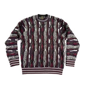 Vintage F/X Fusion 3D Knit Sweater Mens XL Purple Burgundy Textured Coogi Style